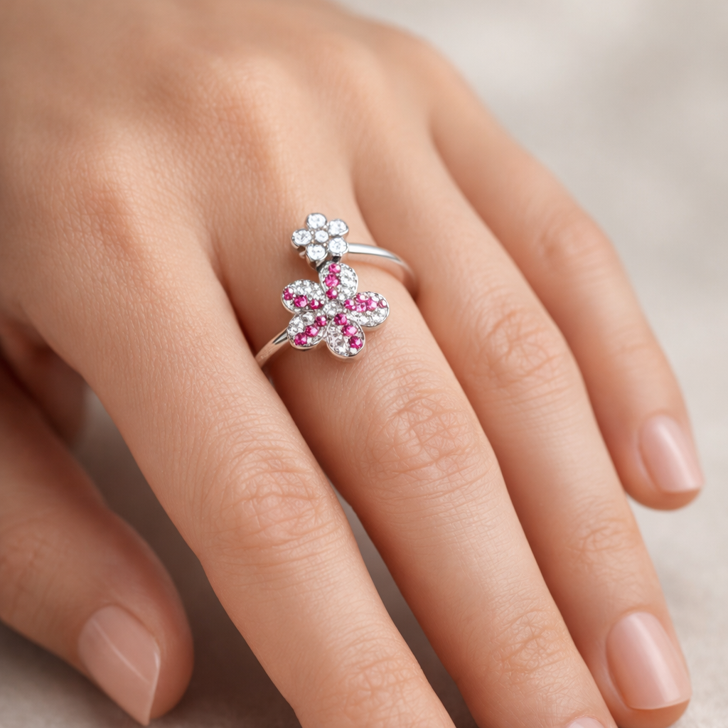 Anillo Ajustable Flores Circones Fucsia