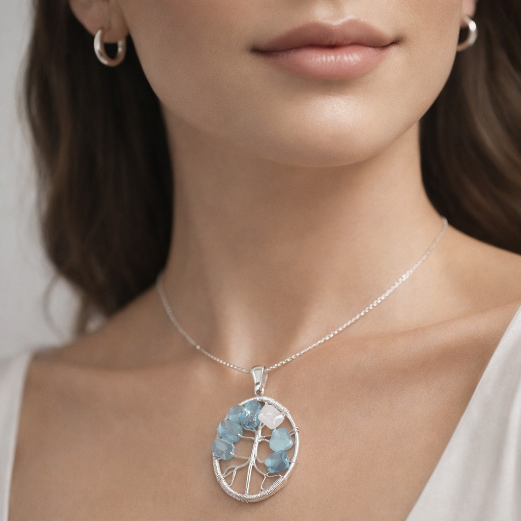 Colgante Árbol de la Vida Piedras Celeste