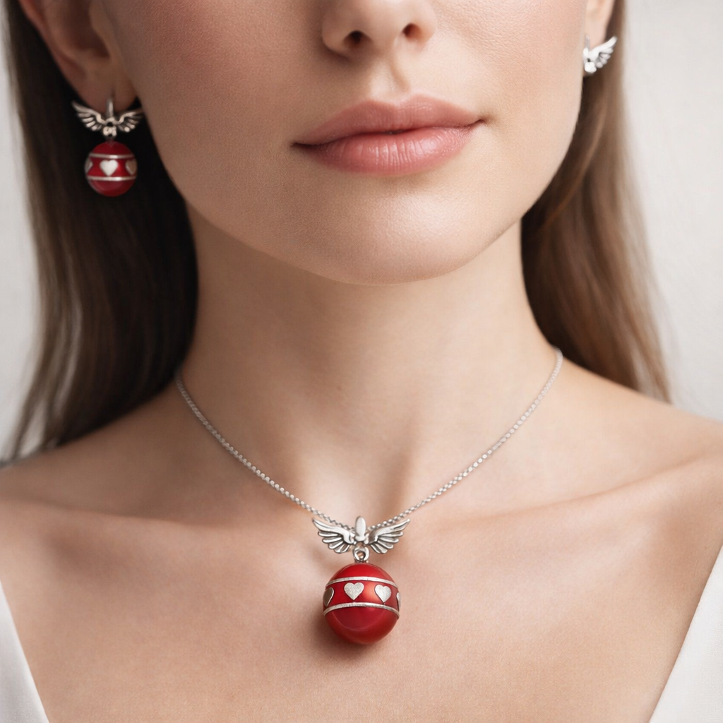 Colgante Llamador de Ángeles Alas Corazón Esmaltado 15 mm