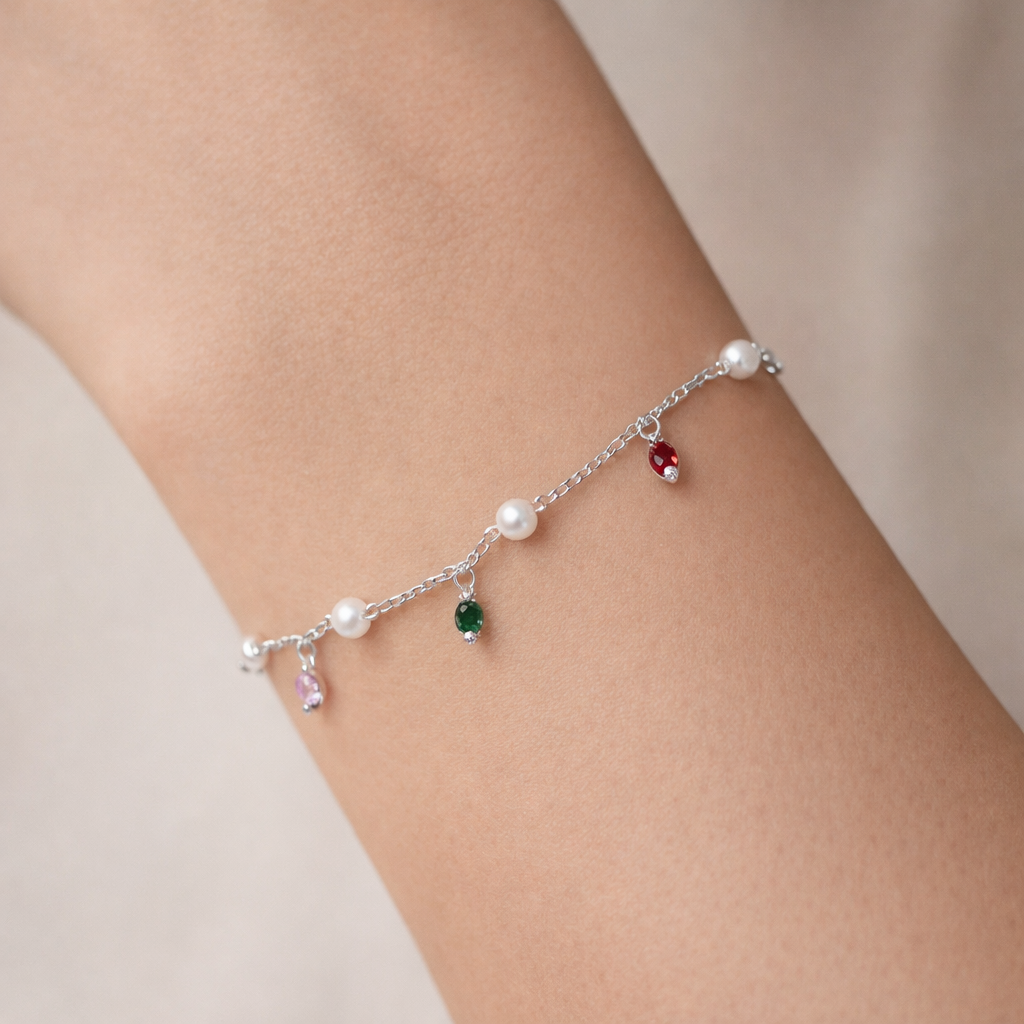 Pulsera Perlas Cristales Multicolor 17 cm