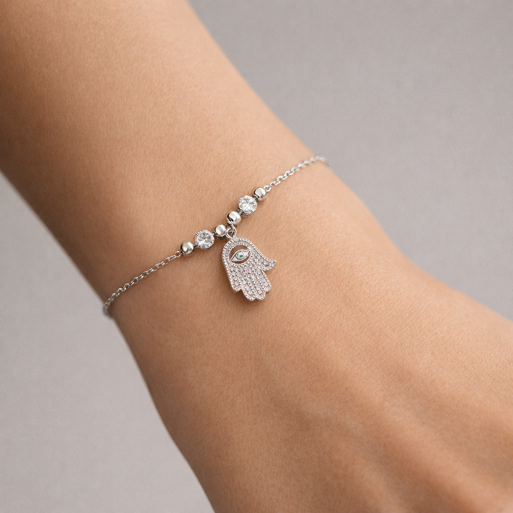 Pulsera Mano de Fátima Esferas Facetadas Circones