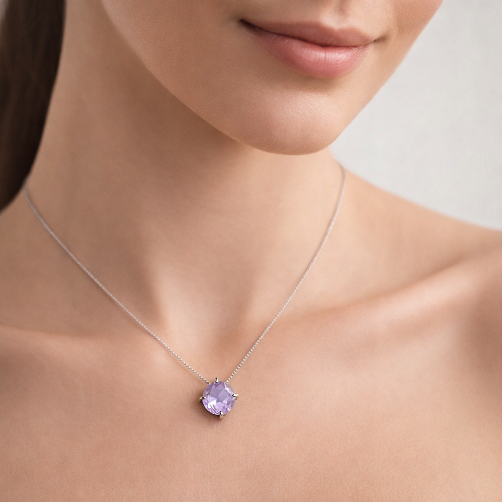 Collar Circón Amatista Punto de Luz 6 mm