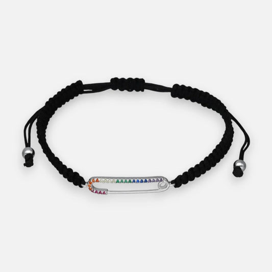 Pulsera Hilo Negro Ajustable Alfiler Circones Multicolor