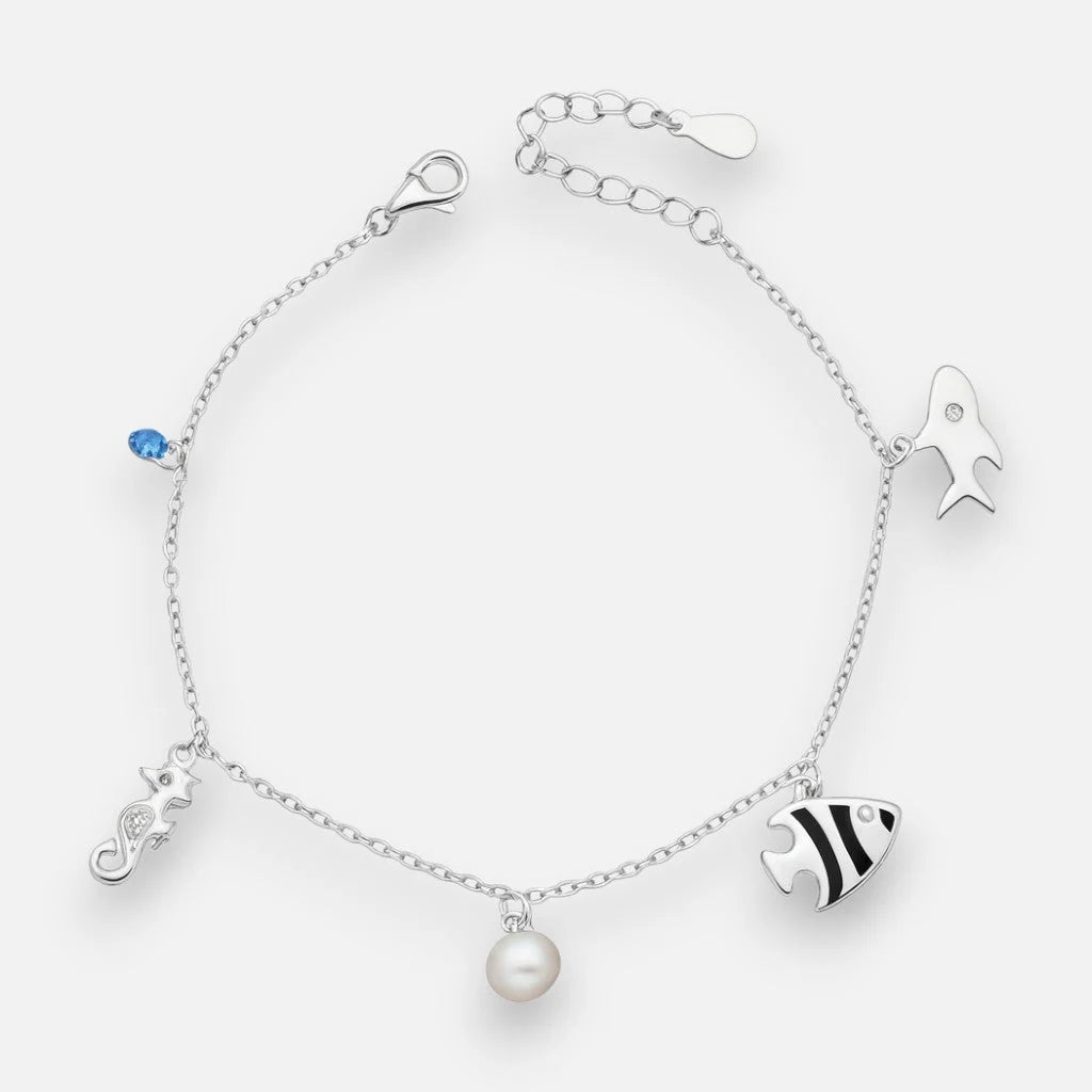 Pulsera Chiches Marinos Perla Cristal Hecho con Swarovski Celeste