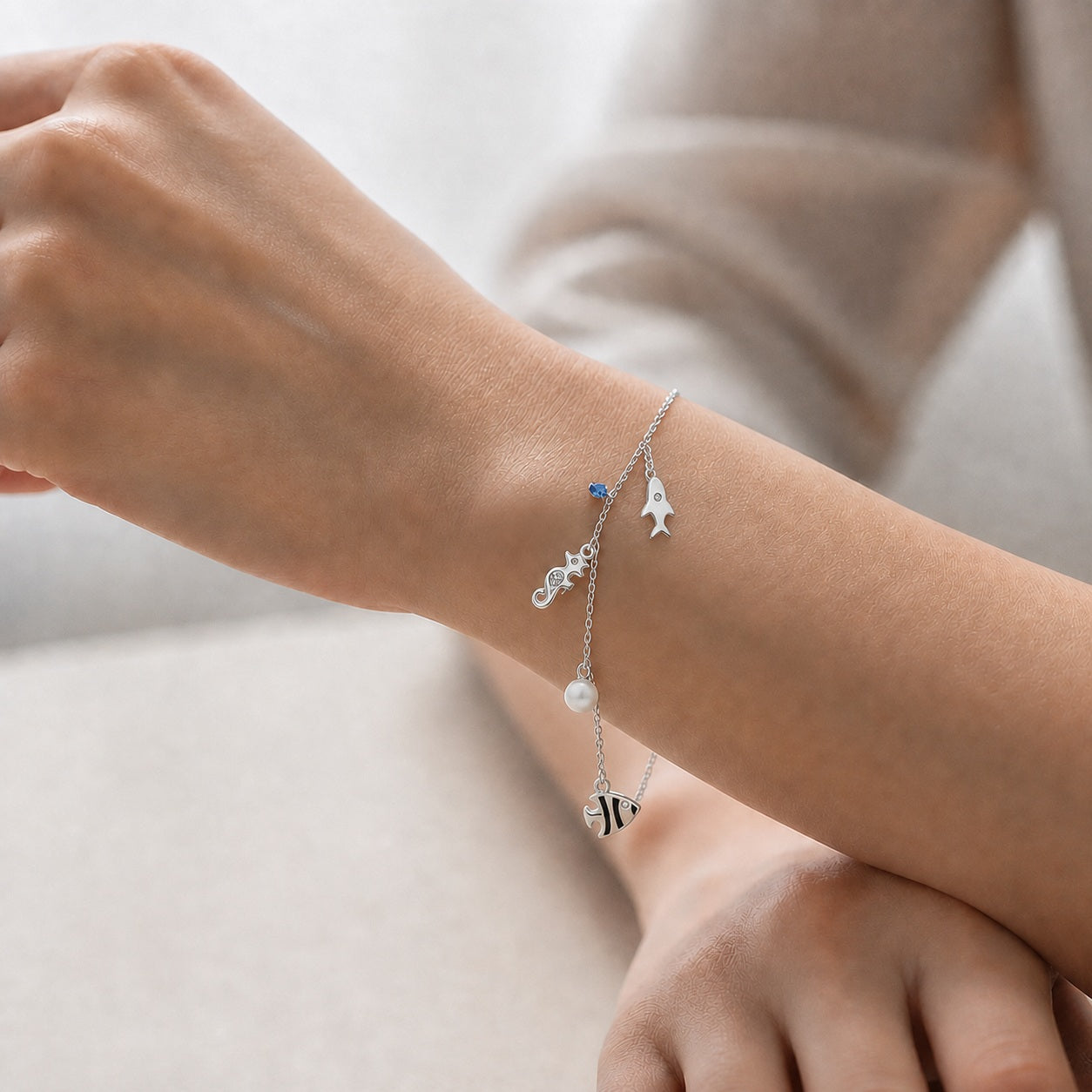 Pulsera Chiches Marinos Perla Cristal Hecho con Swarovski® Celeste