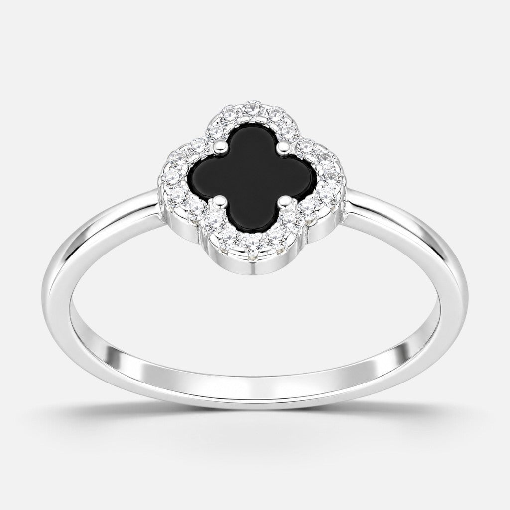 Anillo Trébol de la Suerte Circones Ónix