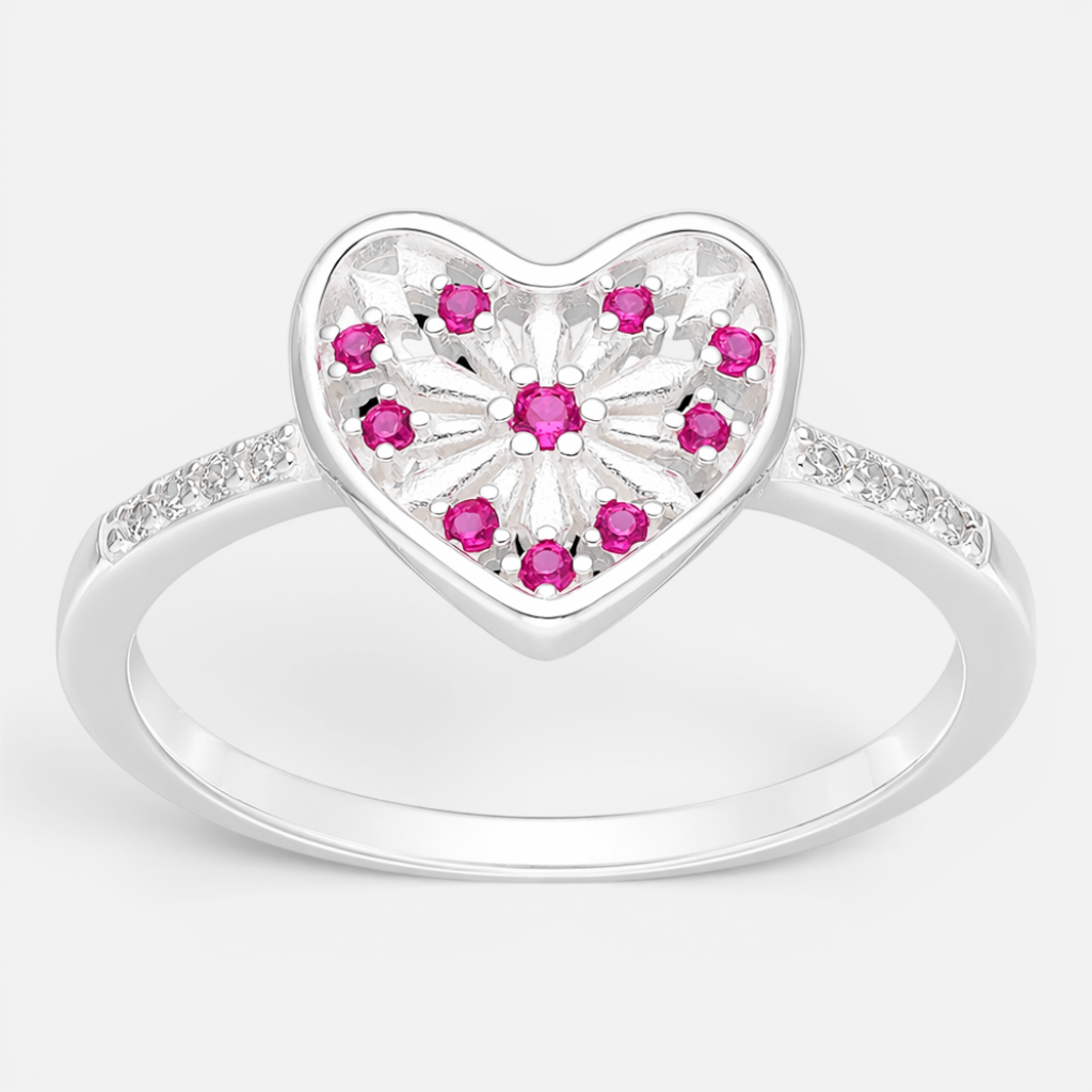 Anillo Corazón Flor Circones Fucsia