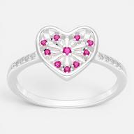 Anillo Corazón Flor Circones Fucsia