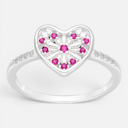 Anillo Corazón Flor Circones Fucsia