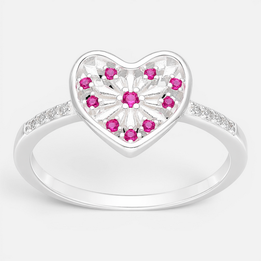 Anillo Corazón Flor Circones Fucsia
