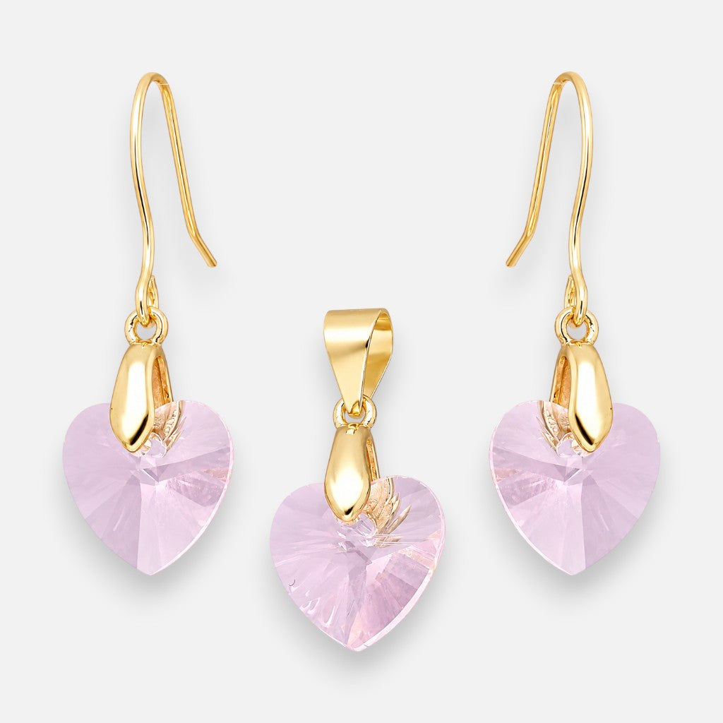 Conjunto Corazon Cristal Hecho con Swarovski® Rosado