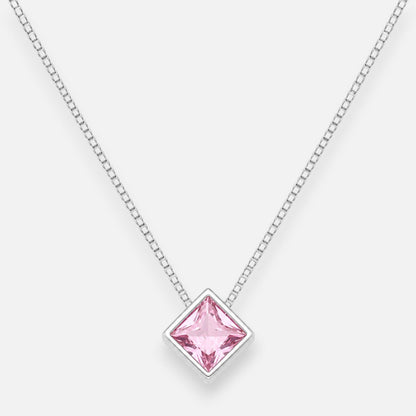 Collar Rombo Circón Punto de Luz Rosa Francia 6x6 mm