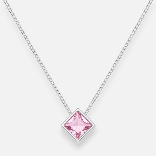 Collar Rombo Circón Punto de Luz Rosa Francia 6x6 mm