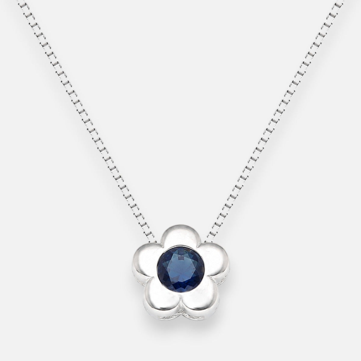 Collar Flor Circón punto de Luz Zafiro 4 mm