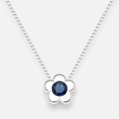 Collar Flor Circón punto de Luz Zafiro 4 mm
