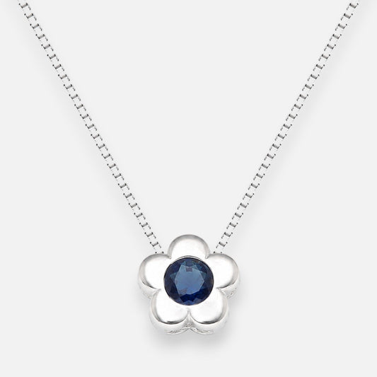 Collar Flor Circón punto de Luz Zafiro 4 mm