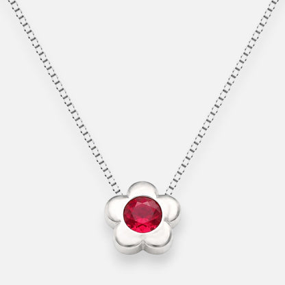 Collar Flor Circón punto de Luz Rubí 4 mm