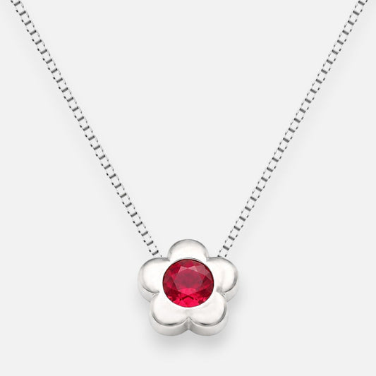 Collar Flor Circón punto de Luz Rubí 4 mm