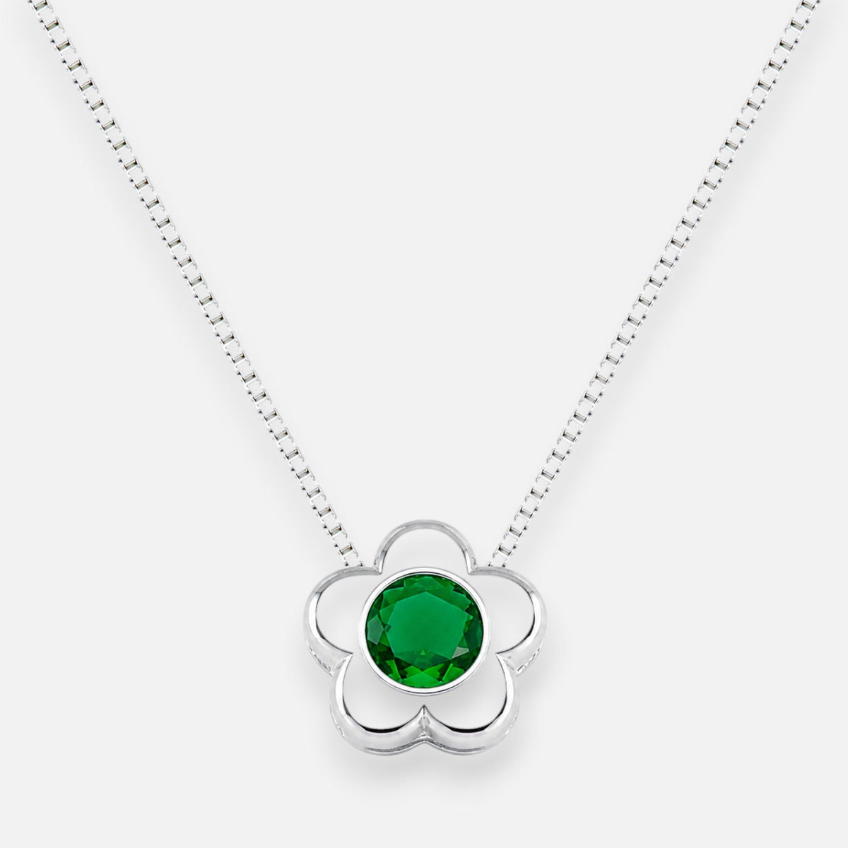 Collar Flor Circón punto de Luz Esmeralda 4 mm