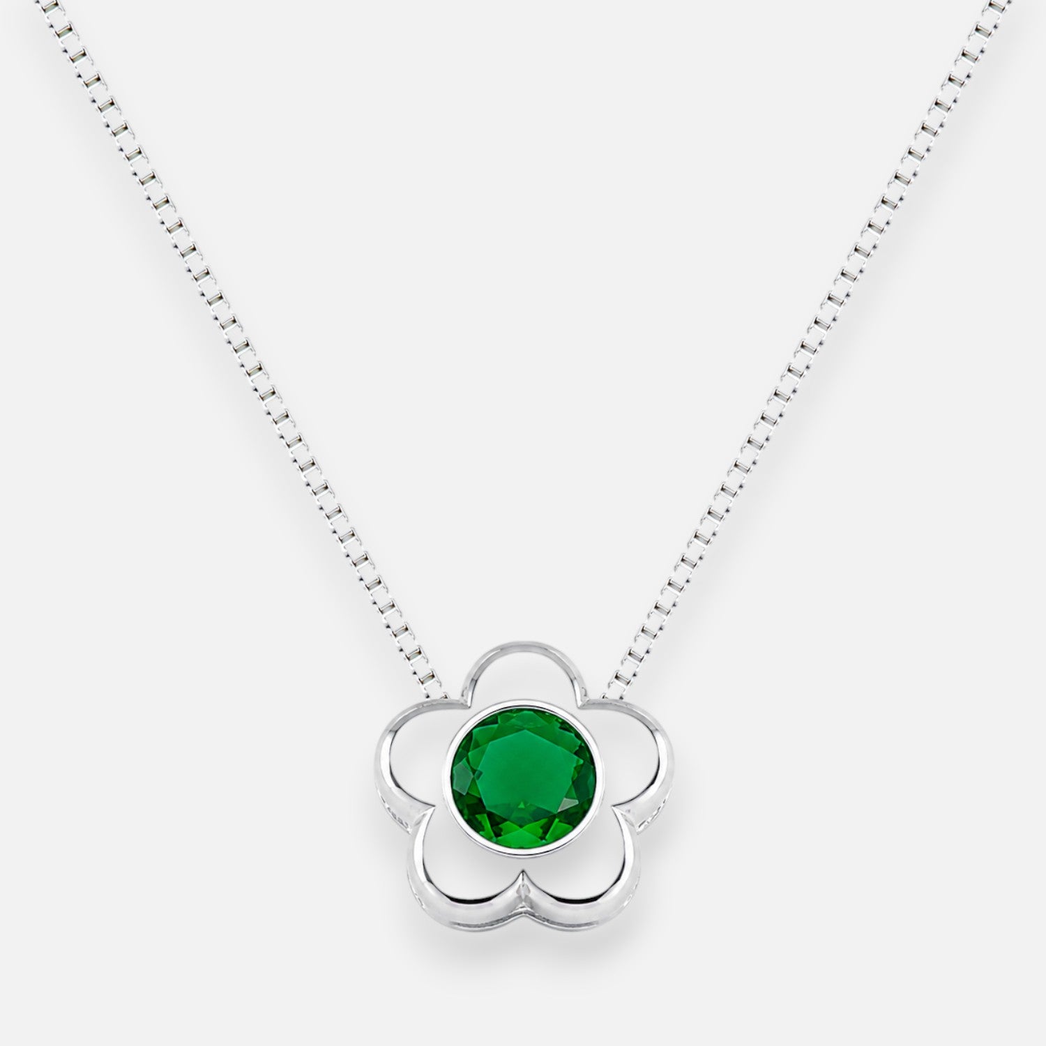 Collar Flor Circón punto de Luz Esmeralda 4 mm