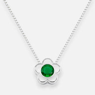 Collar Flor Circón punto de Luz Esmeralda 4 mm