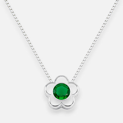 Collar Flor Circón punto de Luz Esmeralda 4 mm