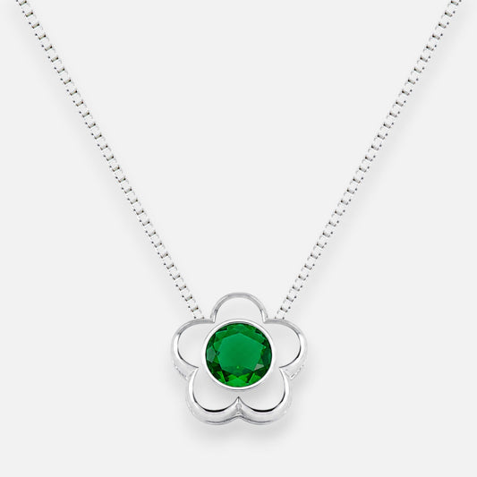 Collar Flor Circón punto de Luz Esmeralda 4 mm