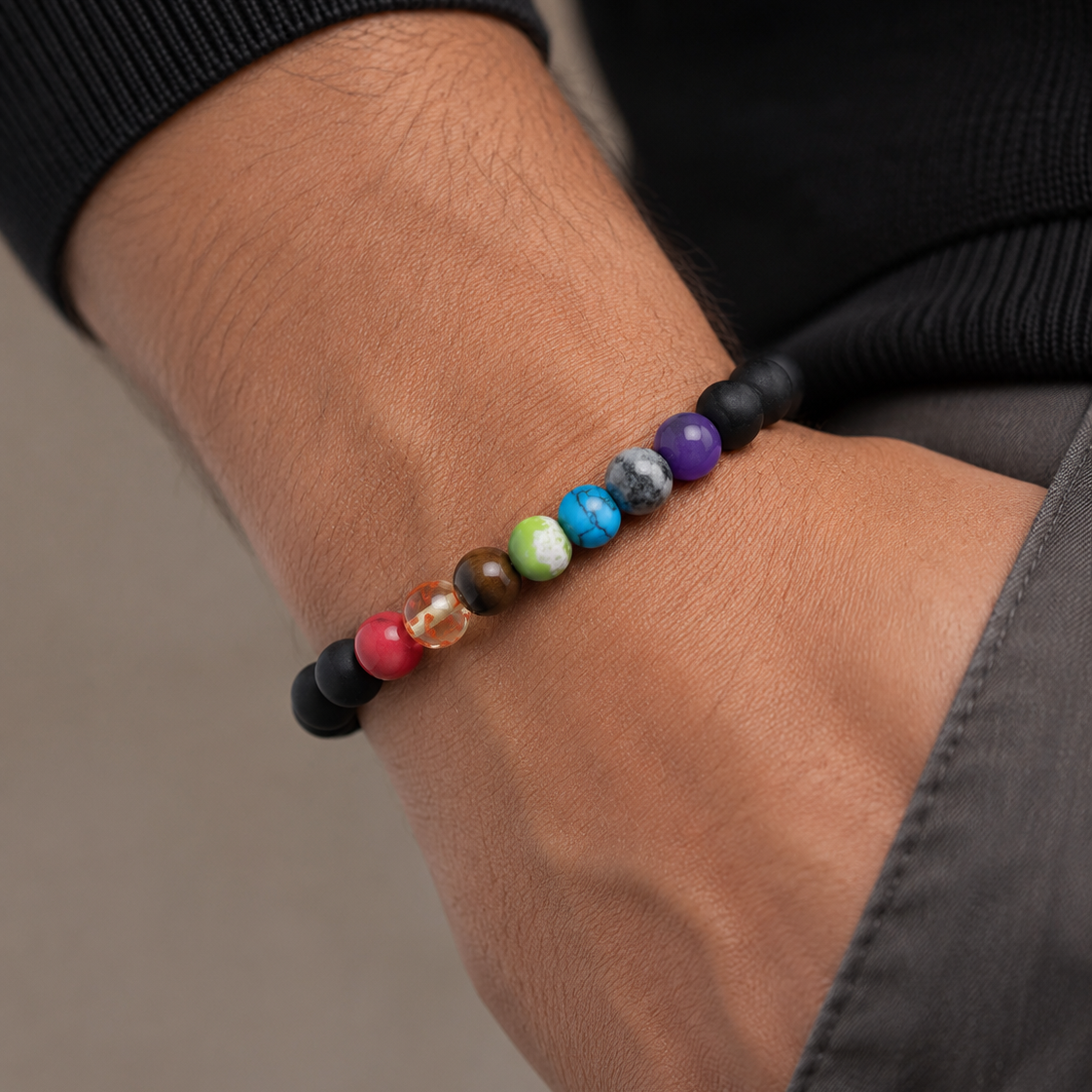 Pulsera Elástica Esferas Cristales 7 Chakras