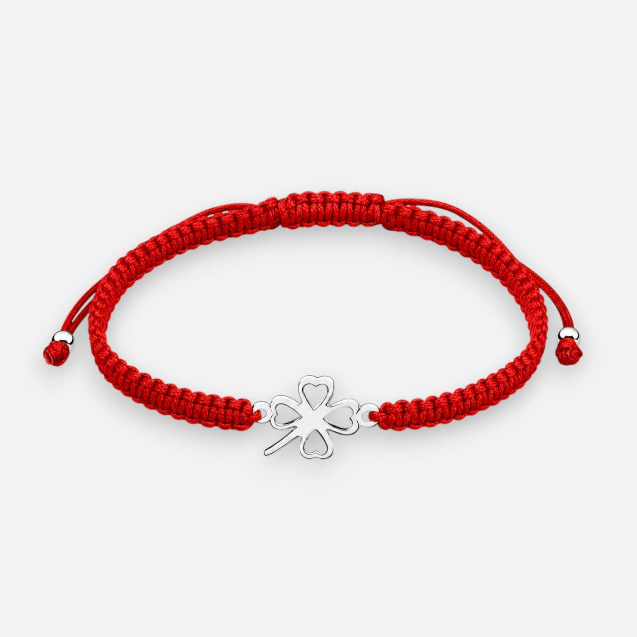Pulsera Hilo Rojo Ajustable Trébol 4 Hojas