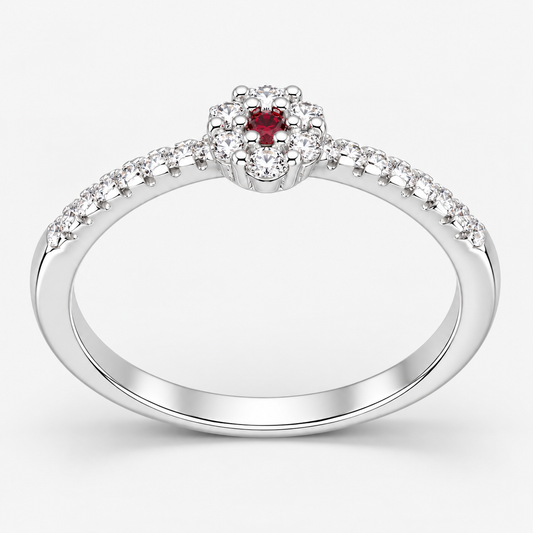 Anillo Flor Circones Granate