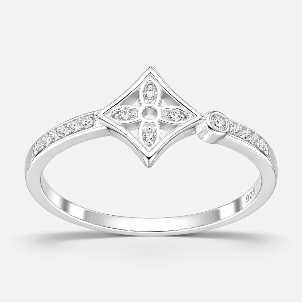 Anillo Rombo Flor Circones