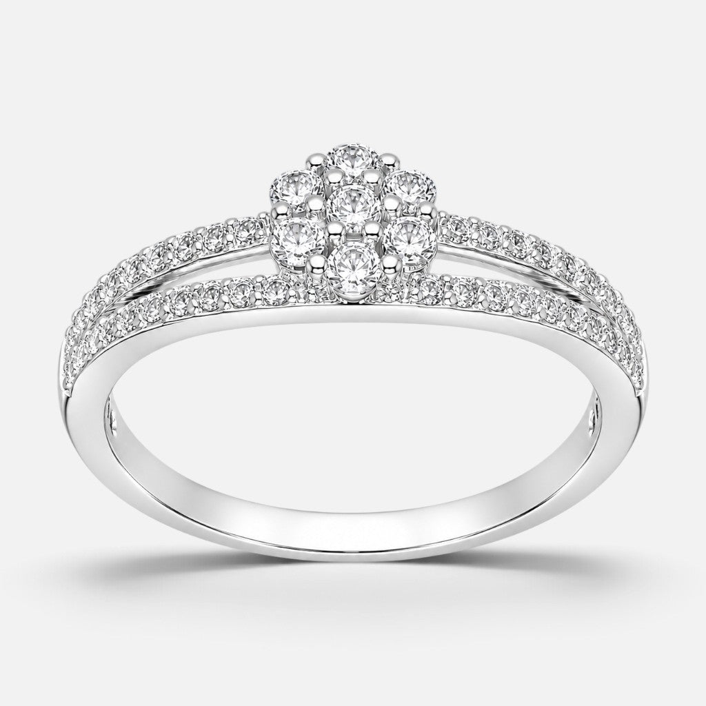 Anillo Flor Líneas Circones Pavé
