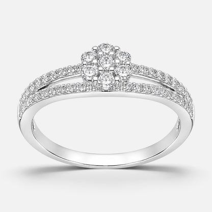Anillo Flor Líneas Circones Pavé