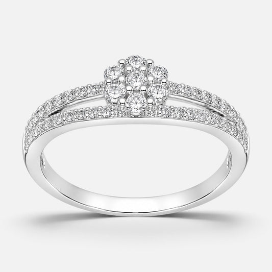 Anillo Flor Líneas Circones Pavé