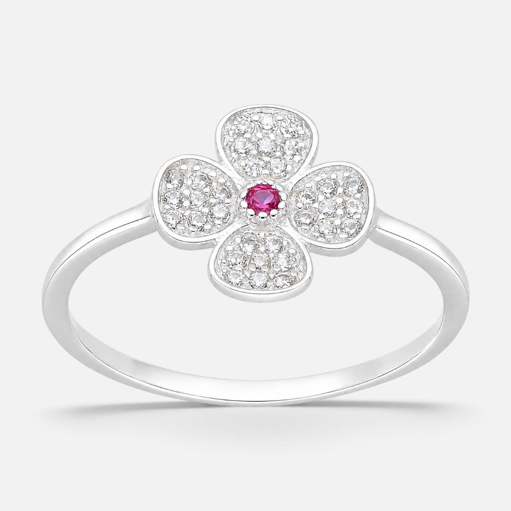 Anillo Trébol 4 Hojas Circones Rubí
