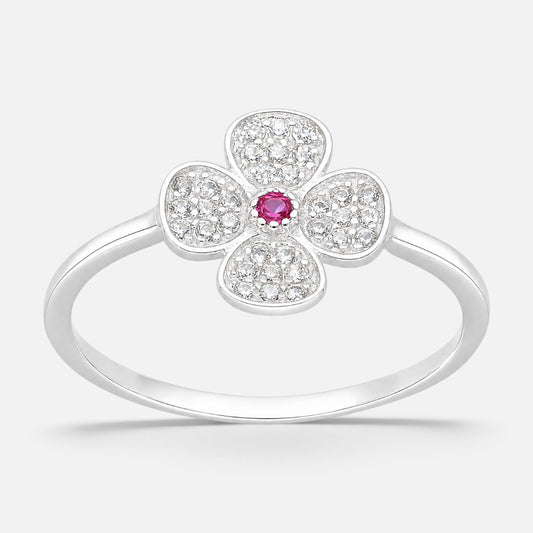 Anillo Trébol 4 Hojas Circones Rubí