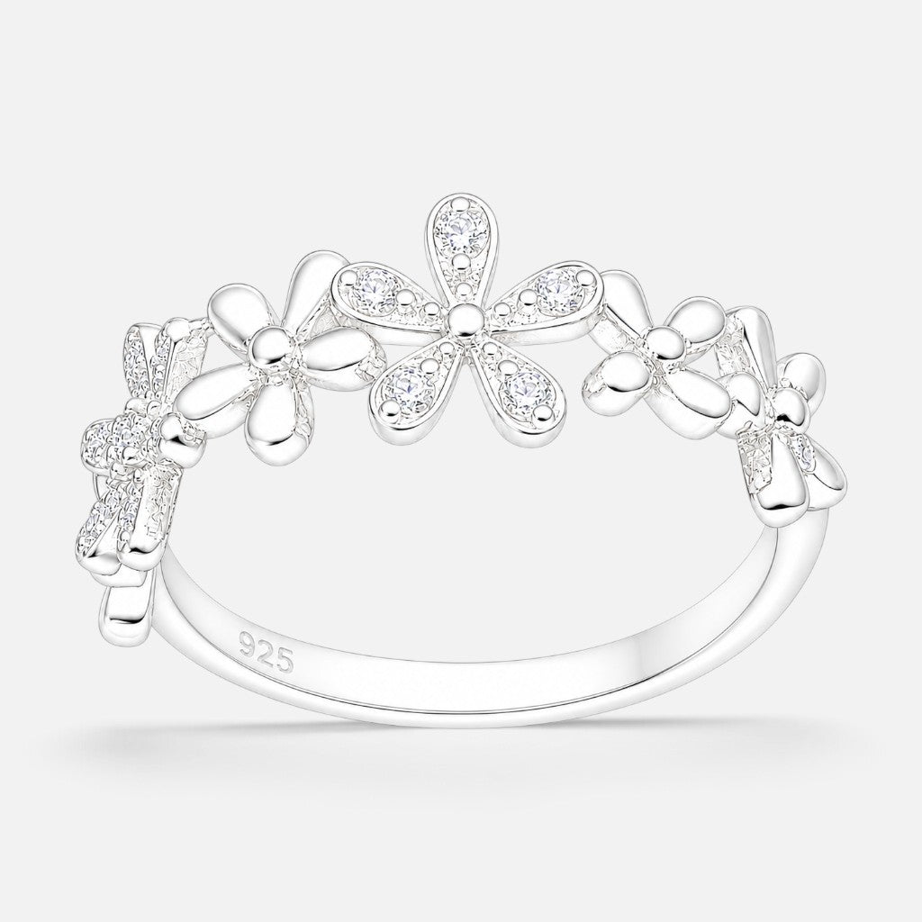 Anillo Cintillo Flores Circones