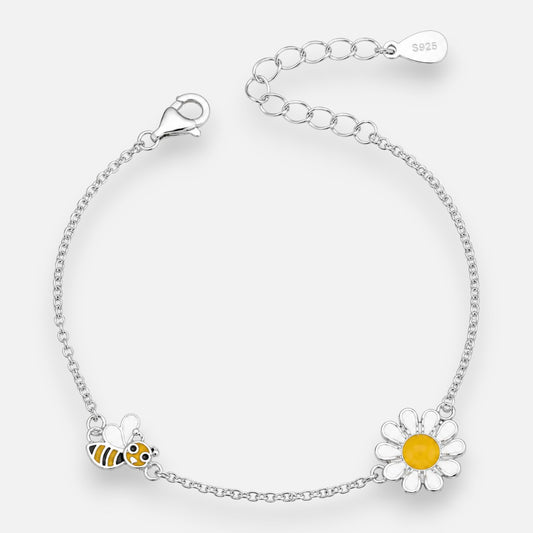 Pulsera Abeja Flor Margarita Esmaltada