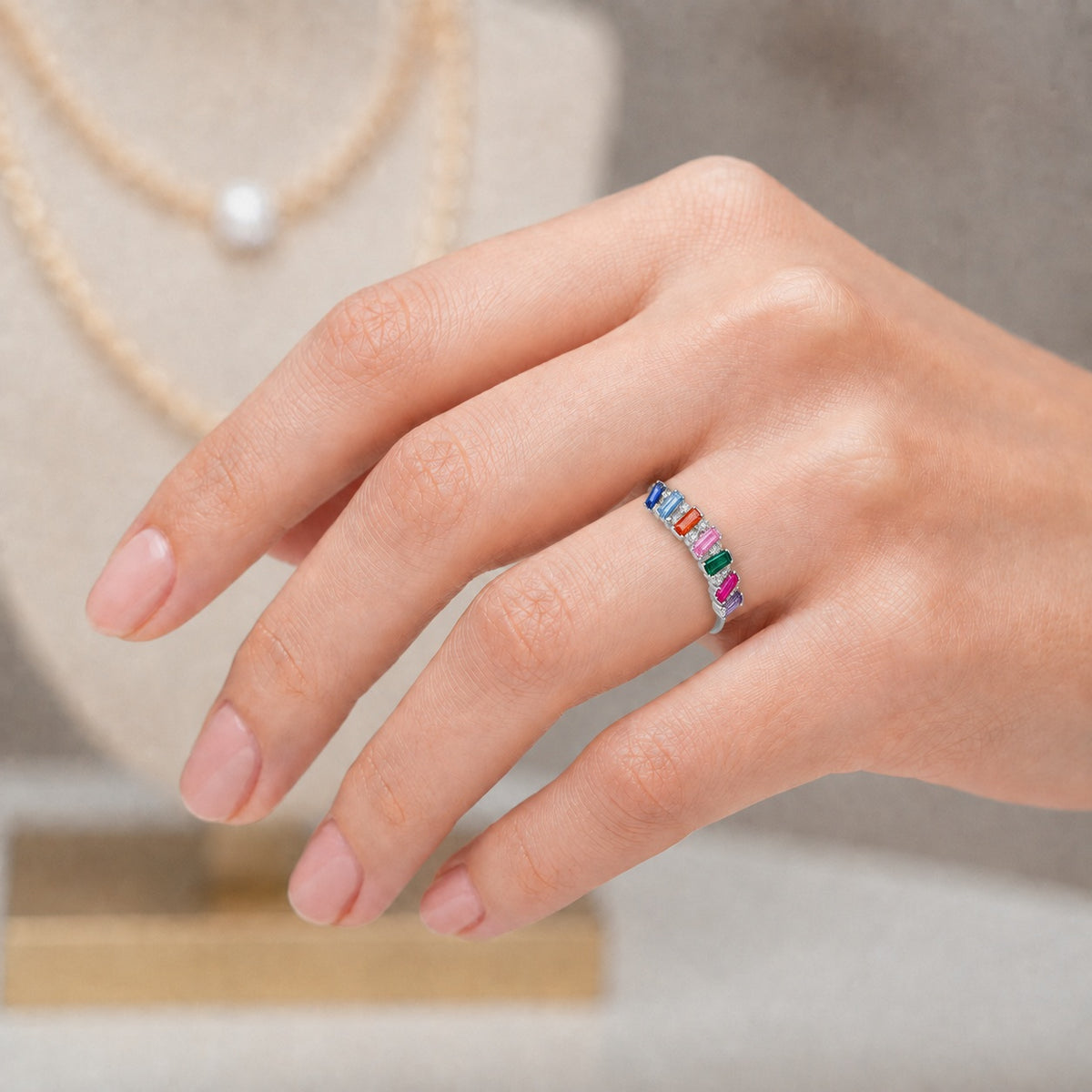 Anillo Cintillo Circones Baguette Multicolor