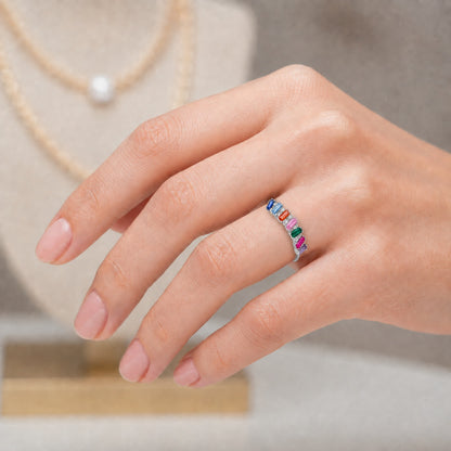 Anillo Cintillo Circones Baguette Multicolor