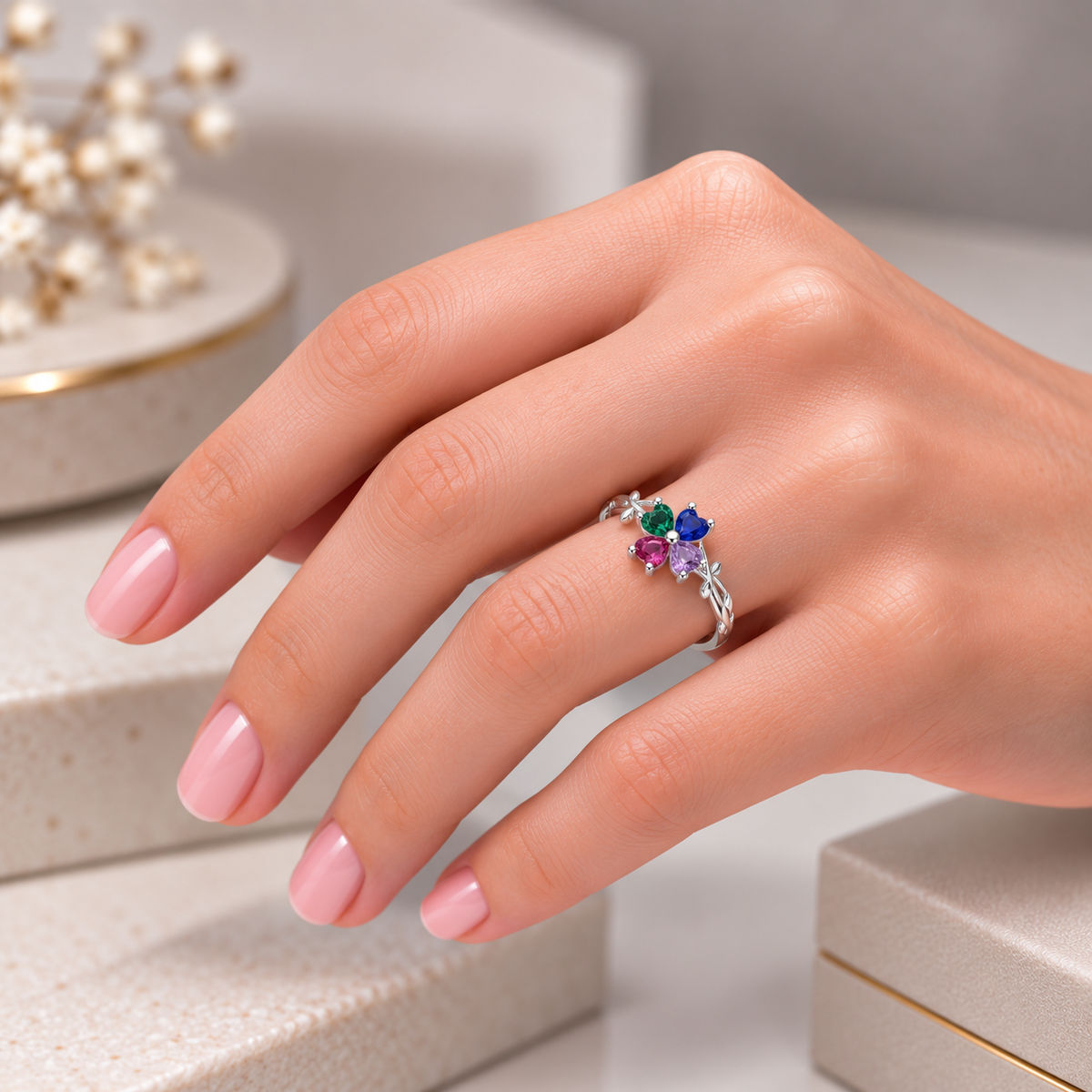 Anillo Trébol Corazones Circones Multicolor