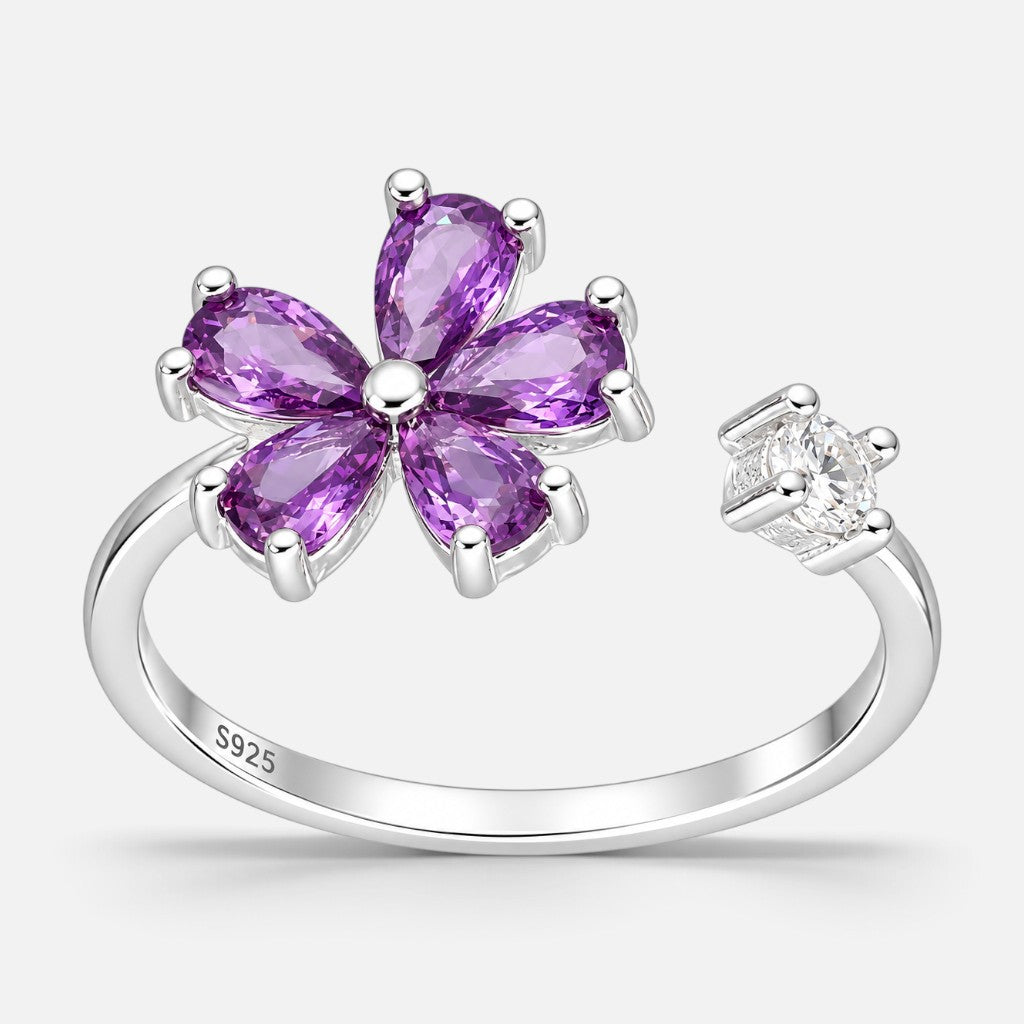 Anillo Ajustable Flor Circones Amatista
