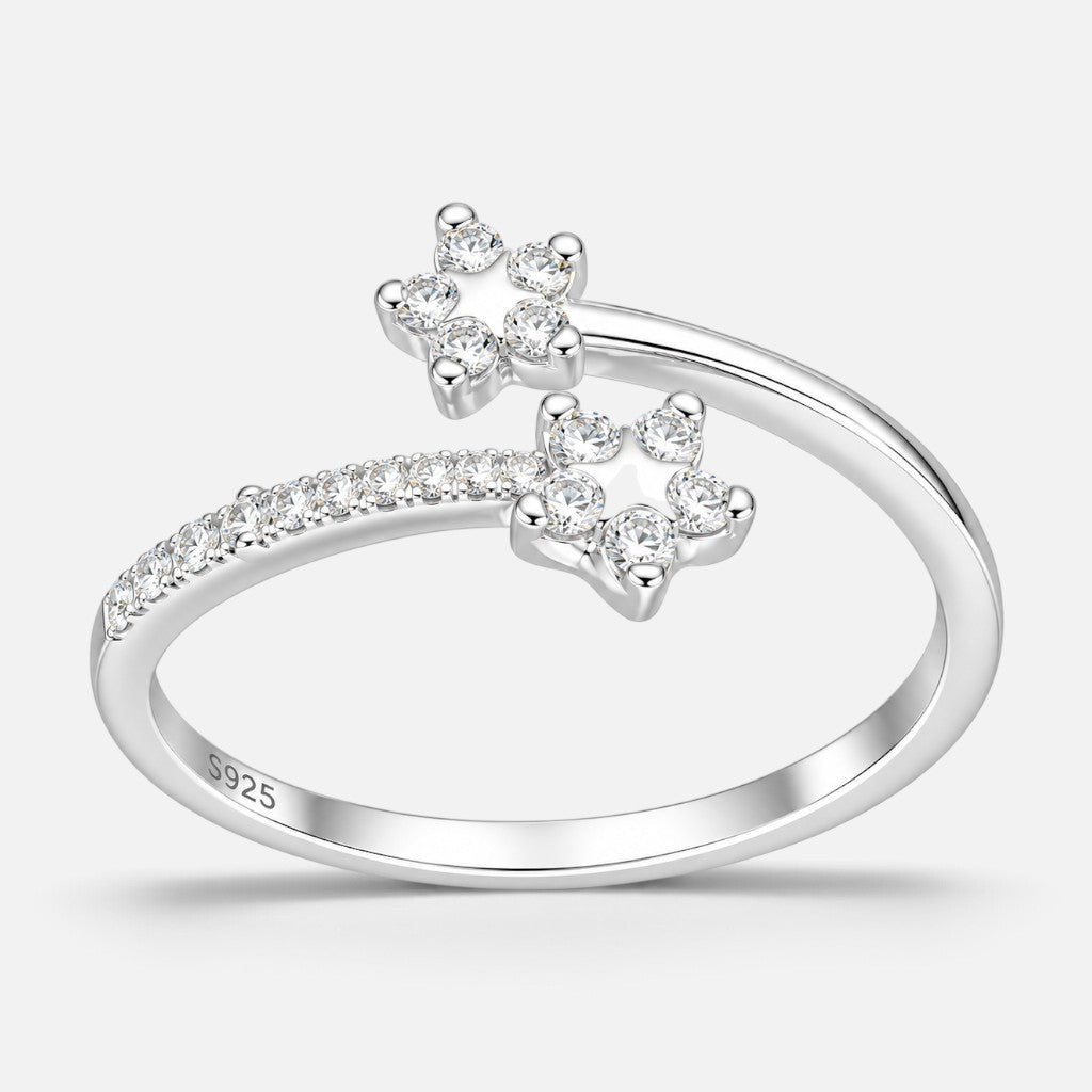 Anillo Ajustable Estrella Flor Circones Blanco