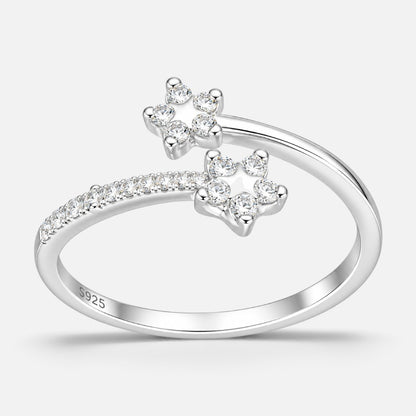 Anillo Ajustable Estrella Flor Circones Blanco