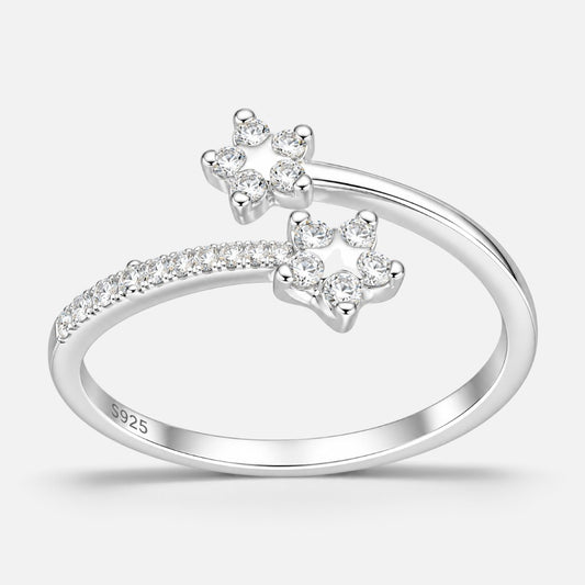 Anillo Ajustable Estrella Flor Circones Blanco