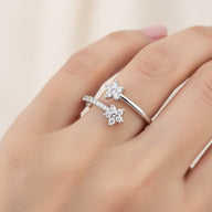 Anillo Ajustable Estrella Flor Circones Blanco