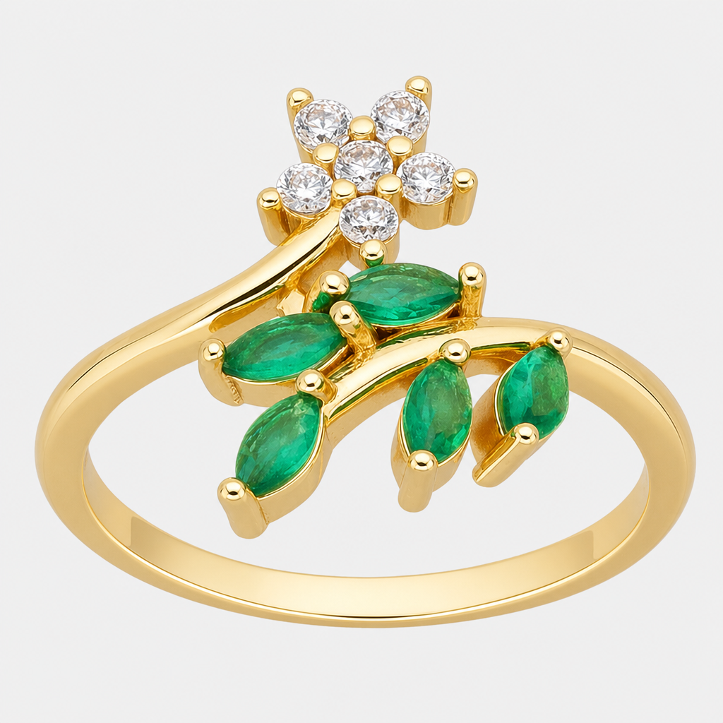 Anillo Flor Espigas Circones Esmeralda