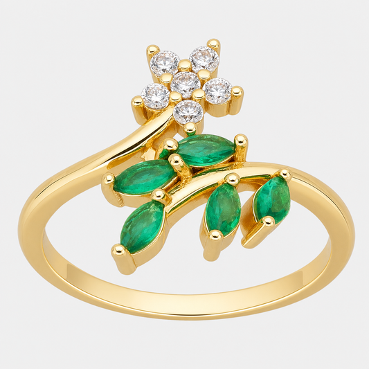 Anillo Flor Espigas Circones Esmeralda