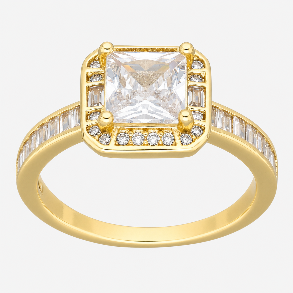Anillo Cuadrado Halo Circones Baguette