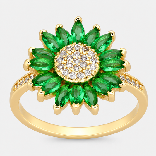 Anillo Flor Margarita Circones Esmeralda